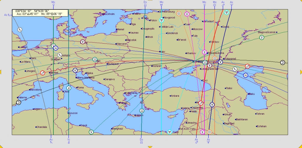 Yanukovych's Astromap , LS So Me pass by Moscow, LS PL SA go to EU. Uranus right on Kiev
